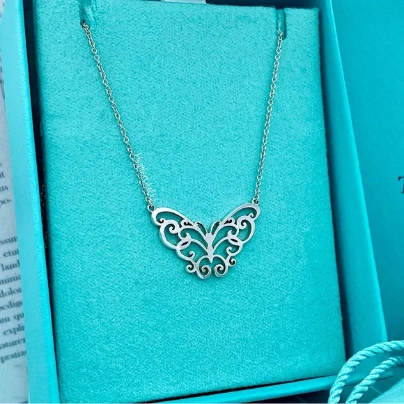 SOLD New RARE & RETIRED! Tiffany & Co. Enchant Butterfly Scroll Pendant Necklace - Picture 3 of 9